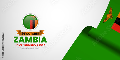 Zambia independence day banner background 24 october design element with waving ribbon flag