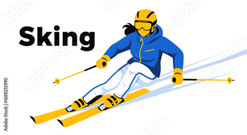 Skier gliding gracefully down the snowy slope, enjoying winter sports and outdoor activities