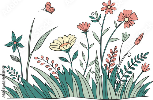 Colorful wild flower artwork for patterns. Botanical wild flower illustration for craft use. Elegant wild flower design for wallpaper and fabric. Wild flower floral illustration for digital art
