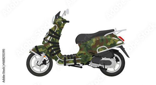 Camouflage scooter illustration evoking a sense of adventure and style