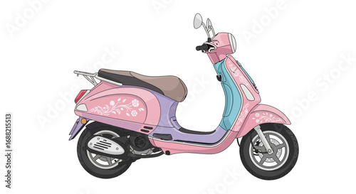 Charming Vintage Style Motor Scooter with Floral Decoration in Pastel Shades