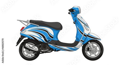 Eye Catching Blue and White Scooter with Sleek Streamline Design Isolated