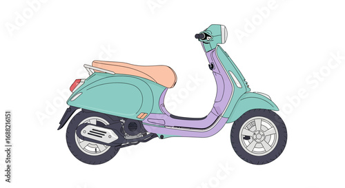 Pastel colored classic scooter illustration, vintage italian design motor bike