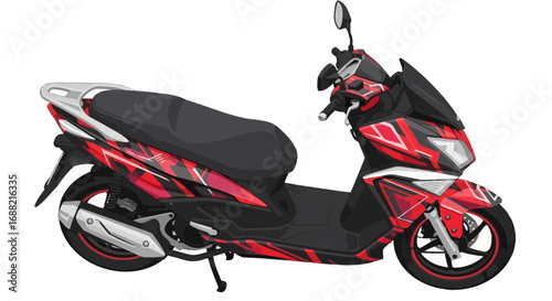 Striking red and black motor scooter vector illustration on white space