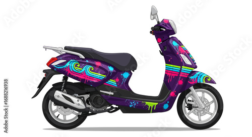 Vibrant urban scooter illustration featuring dynamic graffiti artwork design