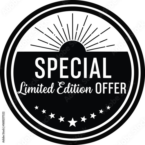 Retro special limited edition offer badge with sunburst rays starburst vintage style label vector