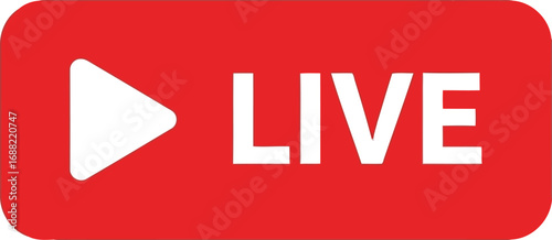 Modern red live streaming button with play icon for online broadcasts and media content vector