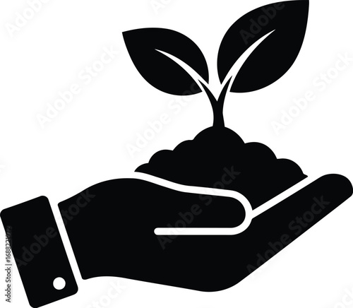 Hand holding soil with young plant growing symbolizing growth investment new business startup agriculture care vector