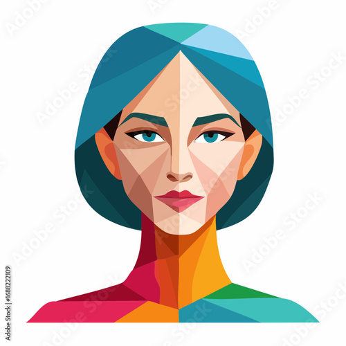 Abstract Cubist WPAP Style Portrait of a Woman, Vibrant Geometric Face Art