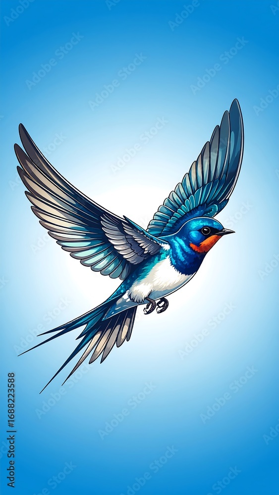 Obraz premium Detailed illustration of a swallow in flight