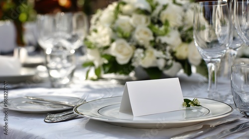 Wedding table setup with blank horizontal card on the table