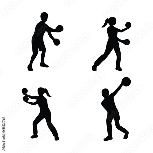 Silhouettes of People Bowling – Vector Set
