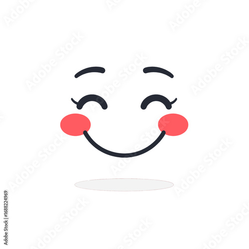 Minimalist Cartoon Smiley Face with Rosy Cheeks on White Background