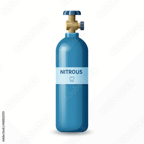 Isolated blue medical gas cylinder containing nitrous oxide for dental procedures and pain relief