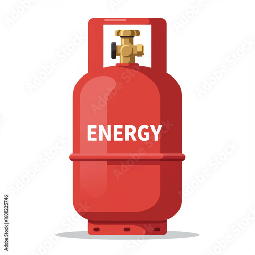 Isolated red gas bottle for liquefied petroleum gas. Modern vector container of flammable fuel for industrial energy supply
