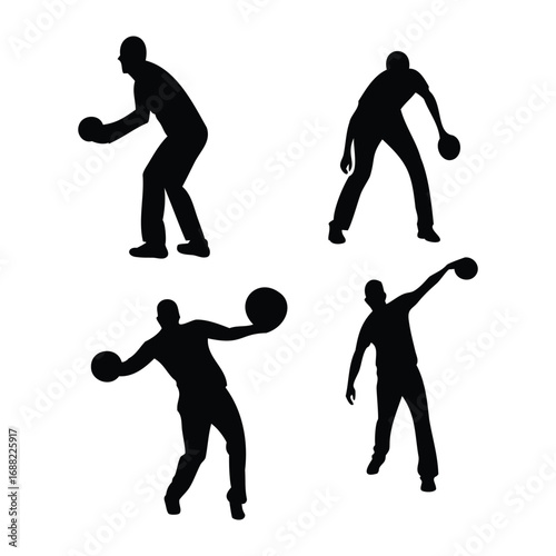 Silhouettes of People Bowling – Vector Set