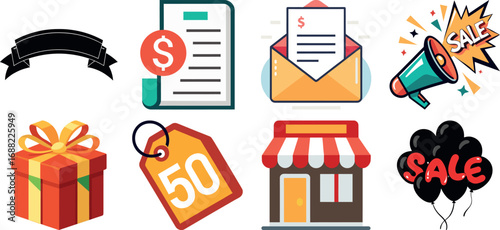 Black friday icons set for e-commerce. flat icons  represents black friday shopping. black friday vector design illustration.