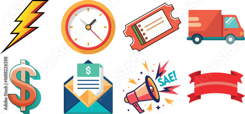 Black friday icons set for e-commerce. flat icons  represents black friday shopping. black friday vector design illustration.