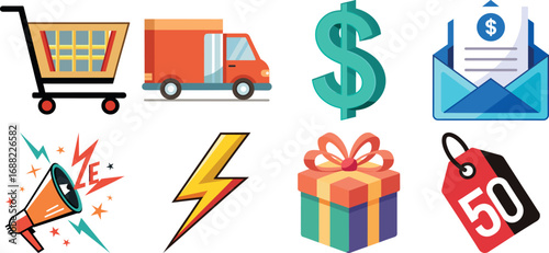 Black friday icons set for e-commerce. flat icons  represents black friday shopping. black friday vector design illustration.