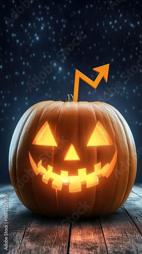 Healthy Mediterranean lifestyle Glowing Jack-o'-Lantern with Arrow Design on Starry Night Background capturing culinary traditions with authentic flavors, fresh produce, and realistic food styling