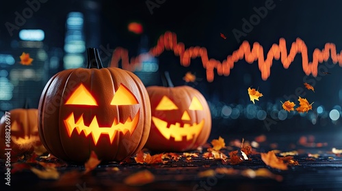 Healthy Mediterranean lifestyle Spooky Halloween Night with Glowing Jack-O'-Lanterns and Falling Leaves capturing culinary traditions with authentic flavors, fresh produce, and realistic food styling