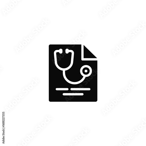 Simple silhouette of a stethoscope on a medical document icon