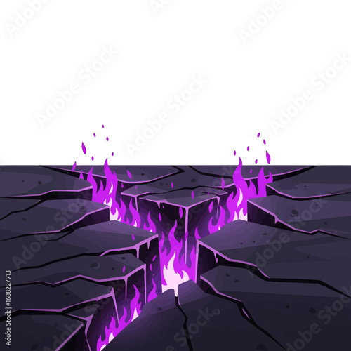 Cracked Ground with Fiery Purple Glow Pixel Art Dark Stone Texture