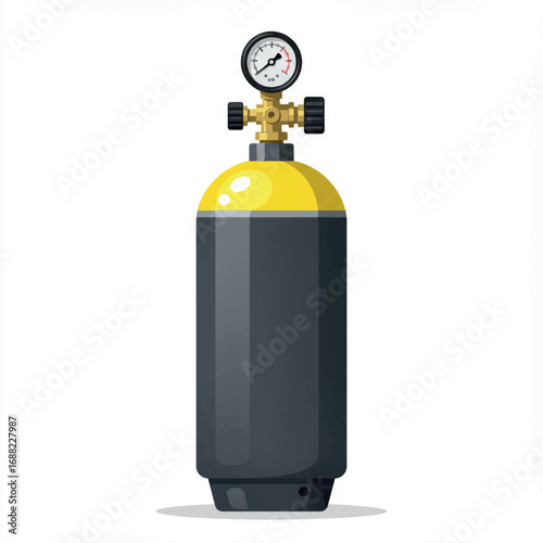 Industrial compressed gas cylinder with pressure gauge and valve for safe storage and supply