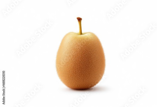 A golden-hued kiwi, meticulously displayed against a pure white background, showcases a smooth, textured skin.