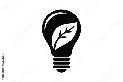 Silhouette of a light bulb with a leaf symbol illuminating ideas for sustainability