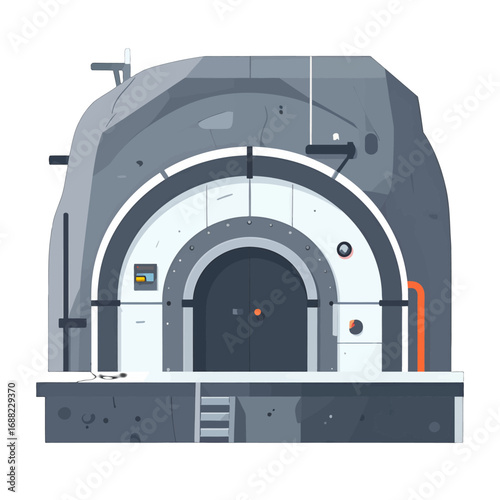 Gray Stone Structure with Arched Entrance in a Minimalist Style with Ladder on White Background Modern Futuristic Aesthetic Vector Illustration