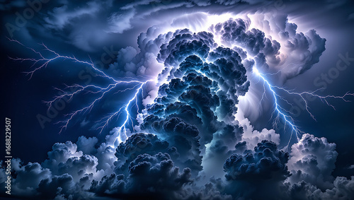 Dramatic Thunderstorm Cloud Formation with Bright Lightning Strikes clouds cumulonimbus