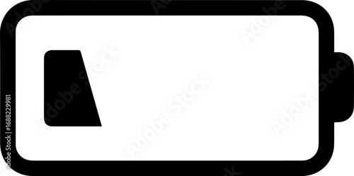 Minimalist vector illustration of a low battery indicator, representing depleted energy, power down, or exhaustion