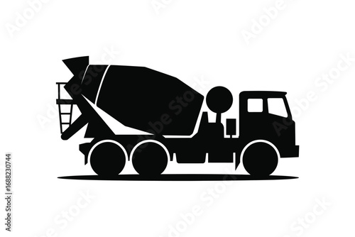 Simple silhouette of a concrete mixer truck for construction and industry