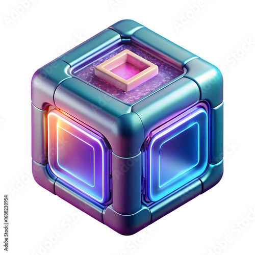 Futuristic glowing cube sci fi technology element futuristic cyberpunk design abstract geometric shape