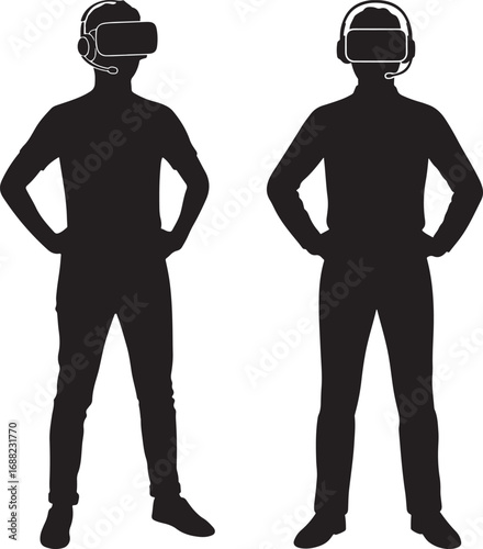 Two people in vr headsets silhouette
