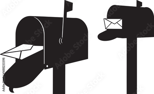 Two mailboxes with letters silhouette