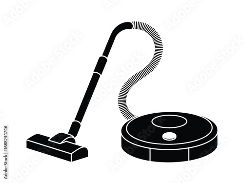 Silhouette of a modern robotic vacuum cleaner with detachable hose and wand