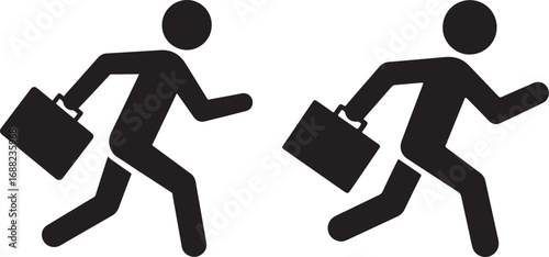 Two businessmen running with briefcases silhouette