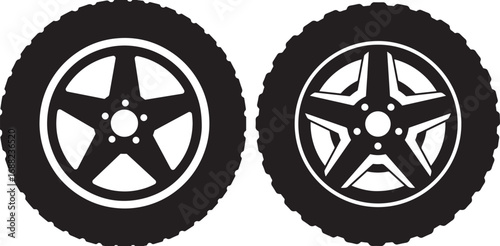 Two car wheel rims silhouette