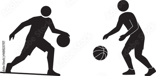 Two basketball players dribbling silhouette