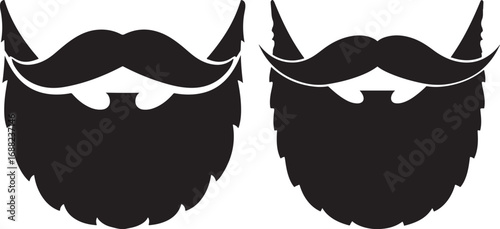 Two black silhouette beards and moustaches