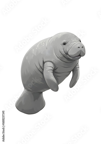 Stylized Manatee Illustration - Gentle Marine Mammal Art png clear alpha channel cutout isolated on transparent background