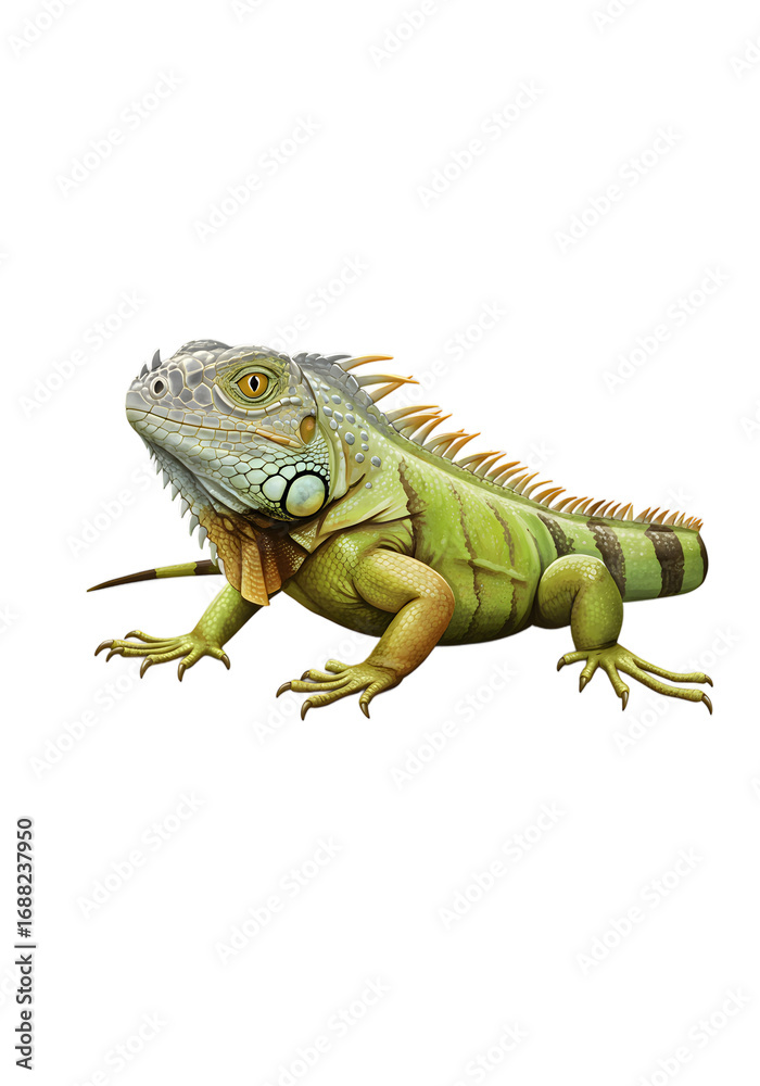 Obraz premium Vibrant Green Iguana Reptile Portrait png clear alpha channel cutout isolated on transparent background