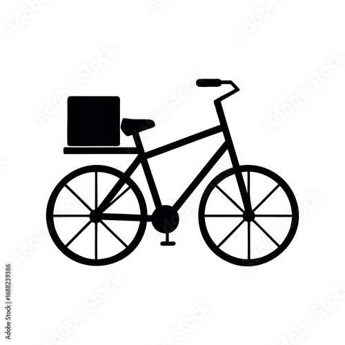 Simple silhouette illustration of a bicycle with a box on the back