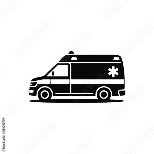 Ambulance silhouette graphic representing emergency medical services vehicle icon