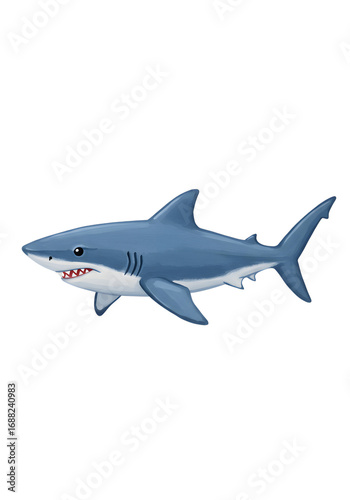 Illustration of a Great White Shark with sharp teeth and a determined look png clear alpha channel cutout isolated on transparent background
