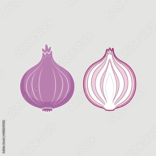 Fresh red onion whole and halved isolated on simple gray background vibrant produce for healthy eating and cooking vector