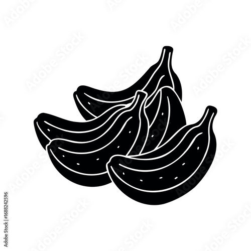 A group of ripe bananas in a black and white illustration style