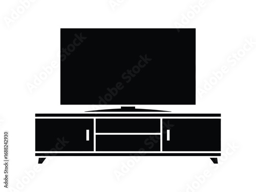 Modern silhouette of a television set on a sleek entertainment stand